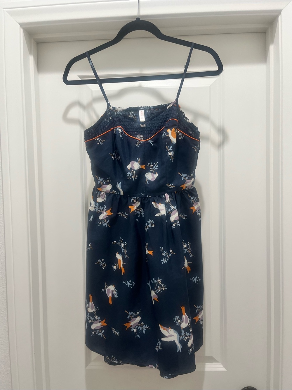 Xhilaration Navy Floral Spaghetti-Strap Sundress with Orange Trim